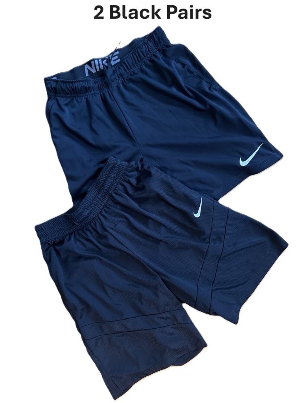 2 Pair Black Nike Dri FIt Athletic Shorts Men's Small Elastic + Drawstring waist